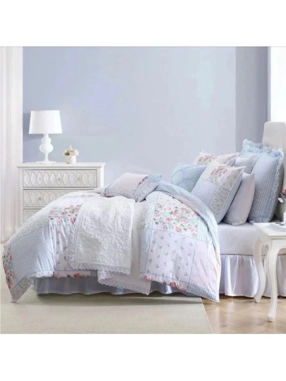 Laura Ashley Hope Patchwork Twin 5pc Pink Floral Reversible Comforter Set
